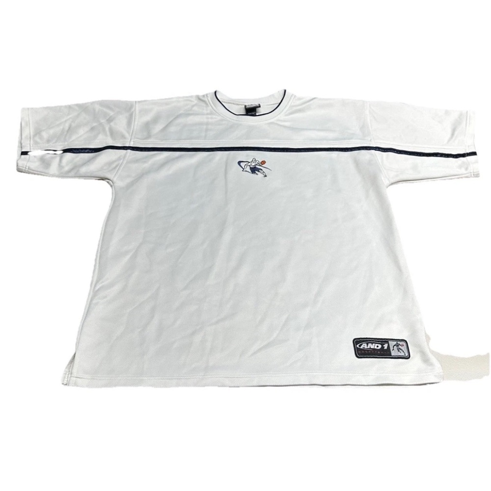 And1 Basketball Jersey Mens 2XL XXL Embroidered Short Sleeve White Heavy Weight